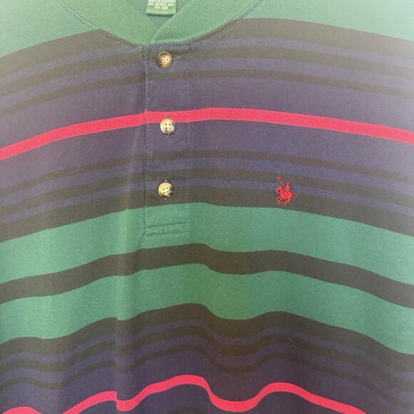 Vintage Knights of the Round Table Mens Striped Henley Polo Size L Rugby Preppy - Picture 3 of 9